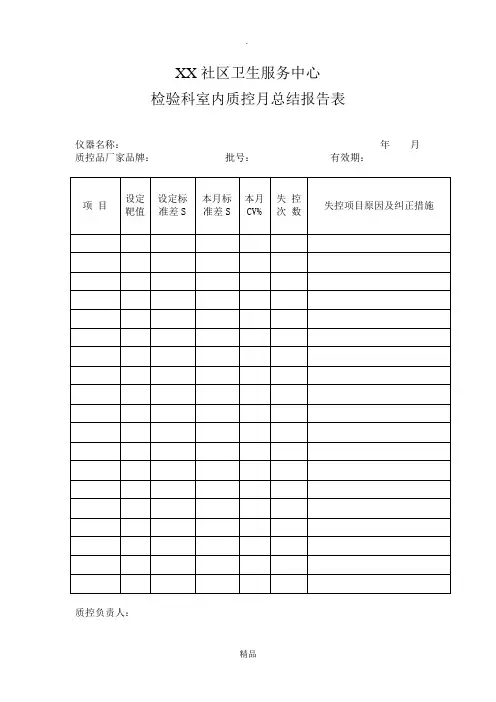 检验科室内质控月度总结
