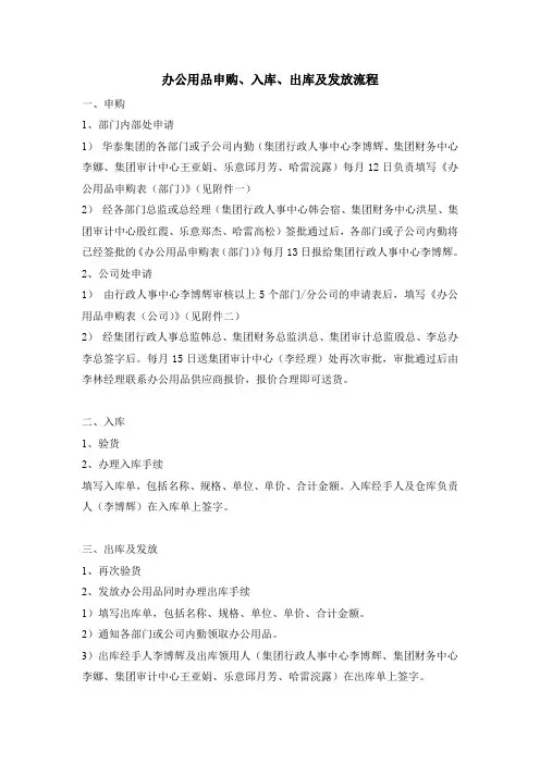 办公用品申购、入库、出库及发放流程