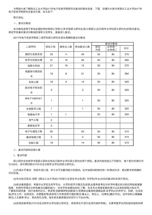西北工业大学电子信息学院研究生复试方案
