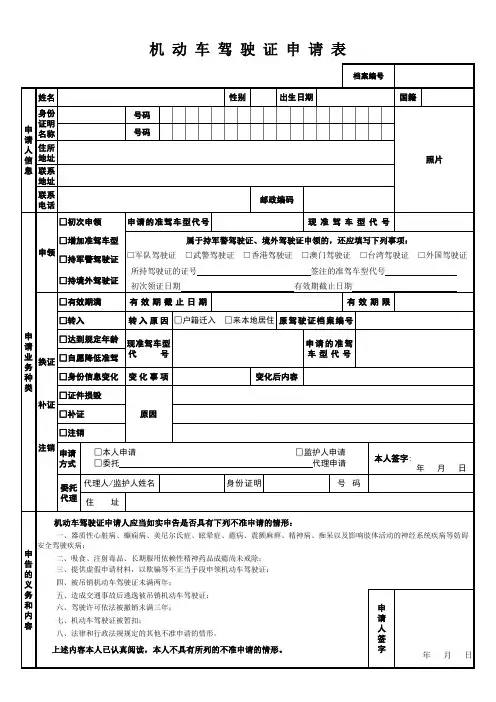 机动车驾驶证申请表(表格)