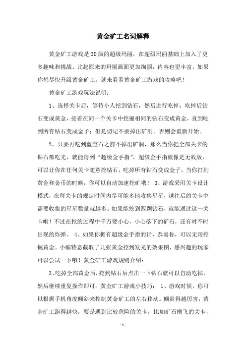 黄金矿工名词解释