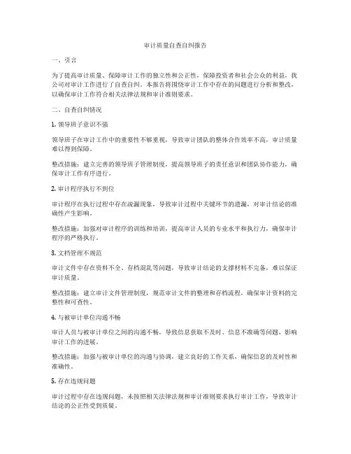 审计质量自查自纠报告