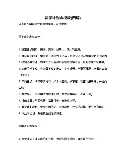 留学计划表模板(四篇)