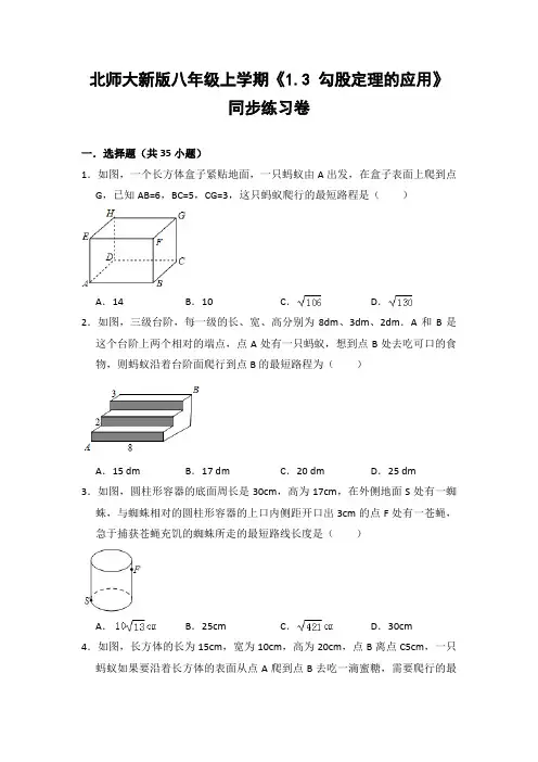 北师大版初中数学八年级上册《1.3 勾股定理的应用》同步练习卷(含答案解析