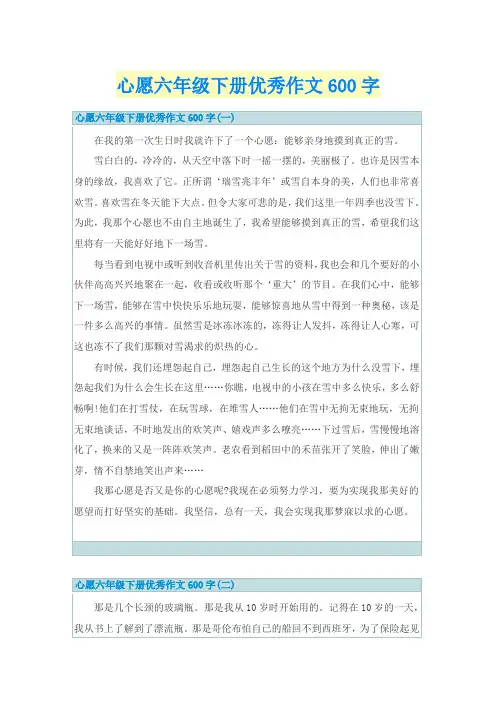 心愿六年级下册优秀作文600字