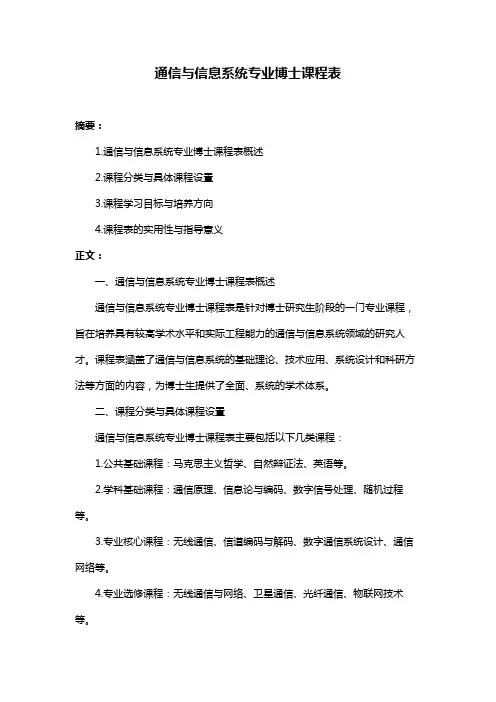 通信与信息系统专业博士课程表