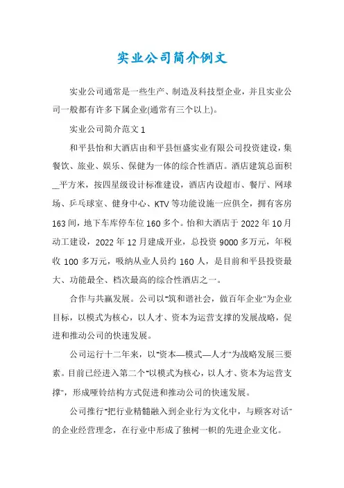 实业公司简介例文