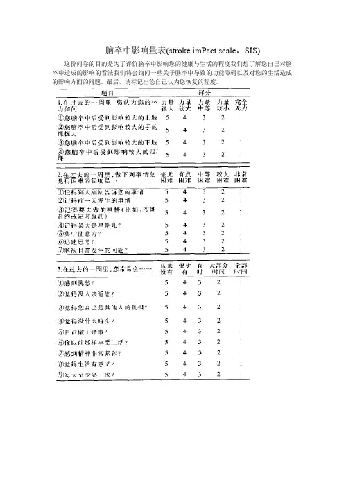 脑卒中影响量表(SIS)