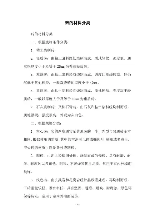 砖的材料分类