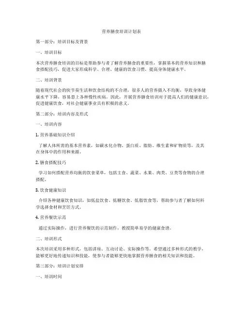 营养膳食培训计划表