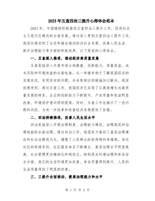 2023年五查四治三提升心得体会范本