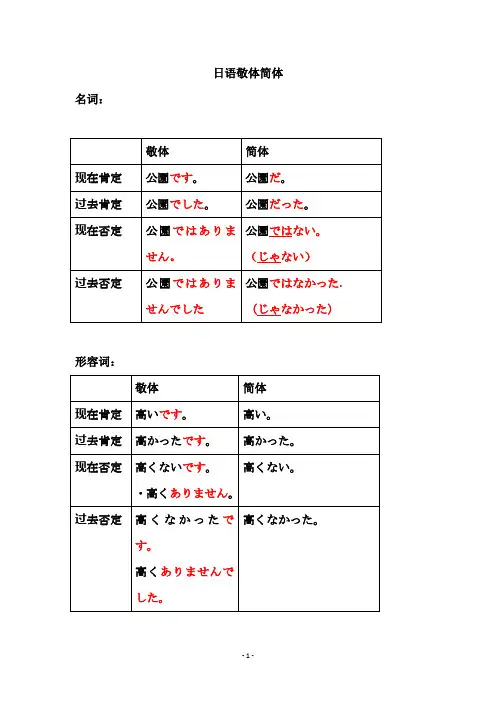日语敬体简体