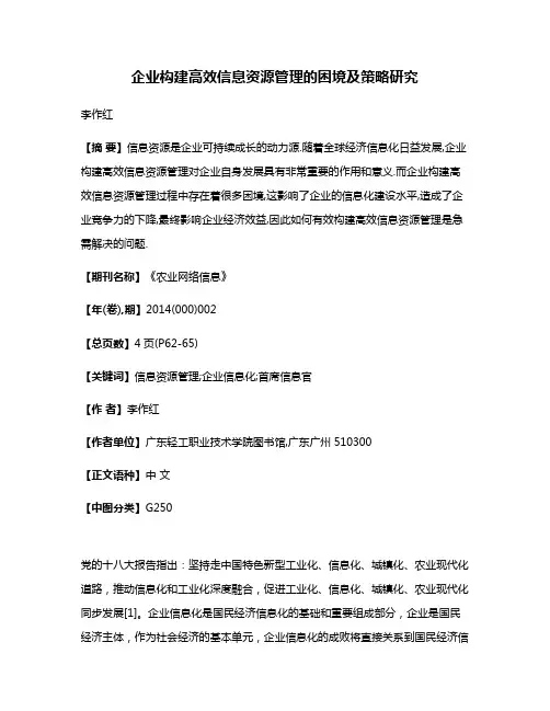 企业构建高效信息资源管理的困境及策略研究