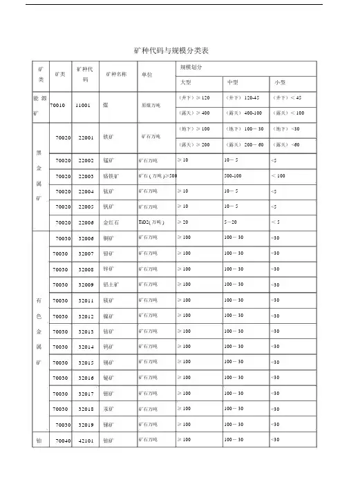 矿种代码与规模分类表.doc