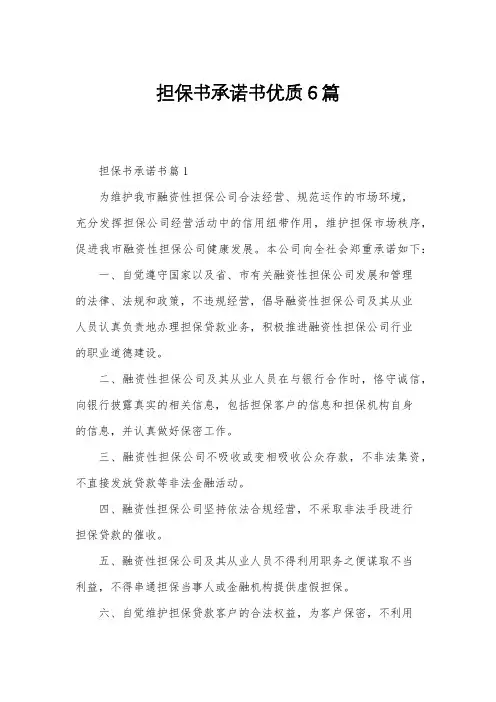担保书承诺书优质6篇