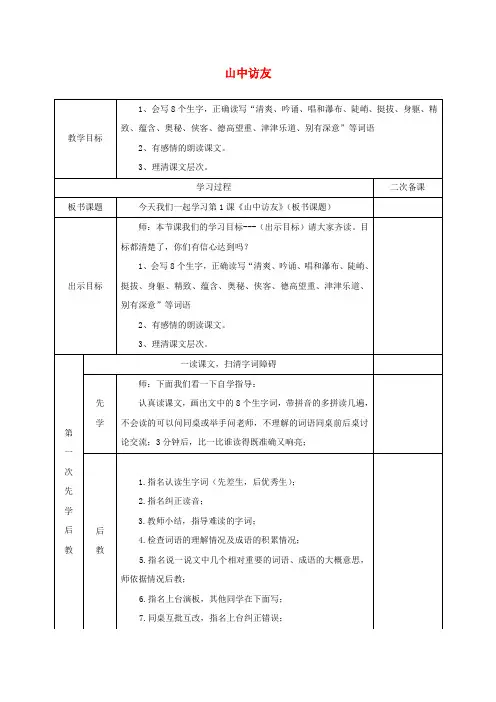 七年级语文下册 第一单元 1《山中访友》教学设计 沪教版五四制