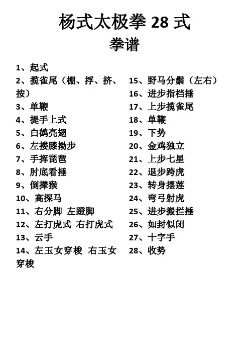 杨式太极拳28-85式