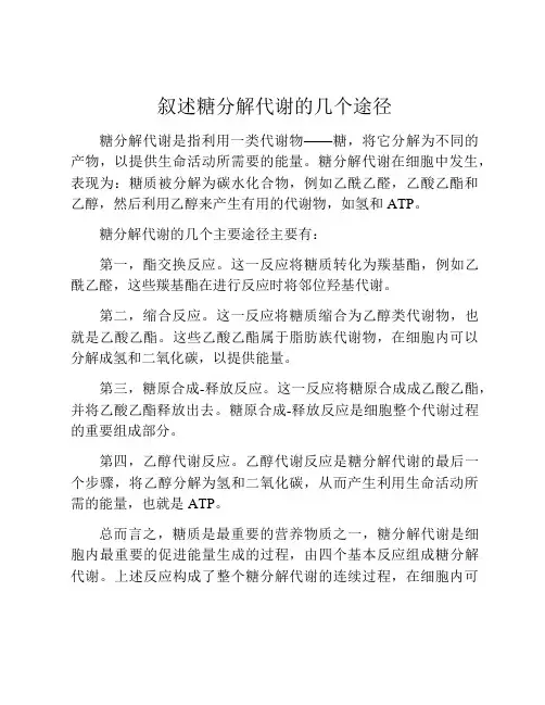 叙述糖分解代谢的几个途径
