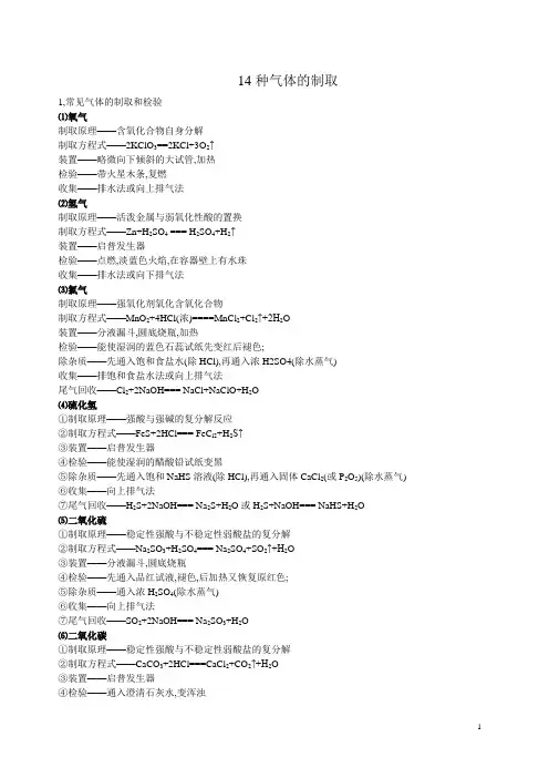 14种气体的制取