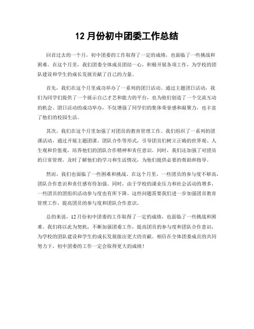 12月份初中团委工作总结