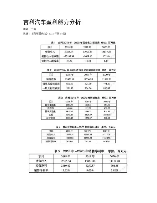 吉利汽车盈利能力分析