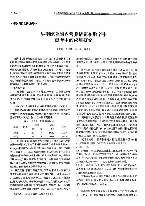 早期综合肠内营养措施在脑卒中患者中的应用研究