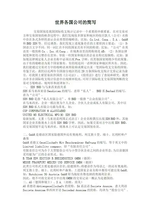 世界各国公司的简写