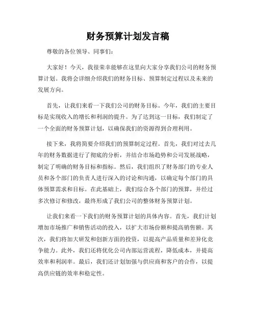 财务预算计划发言稿