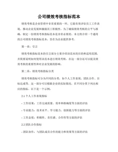 公司绩效考核指标范本