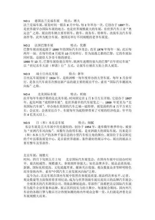 世界五大车展及中国四大车展