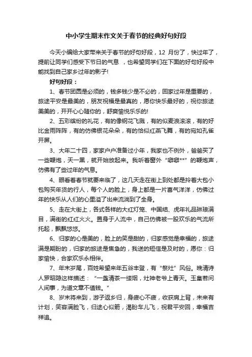 中小学生期末作文关于春节的经典好句好段