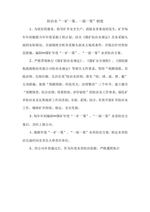 防治水“一矿一策、一面一策”制度
