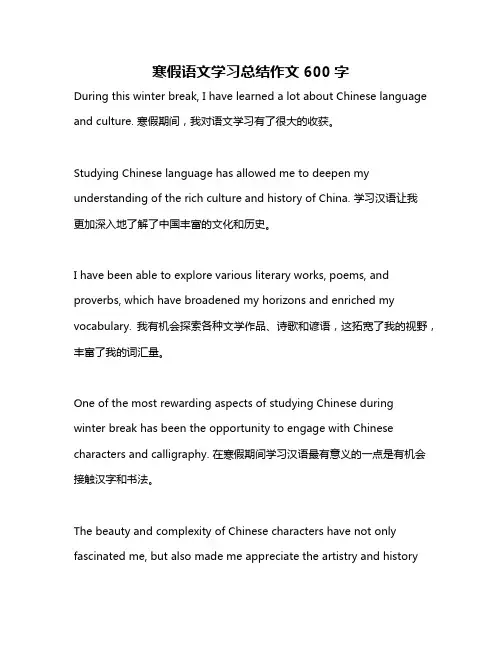 寒假语文学习总结作文600字