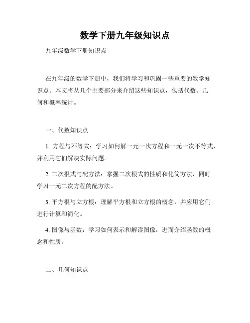 数学下册九年级知识点