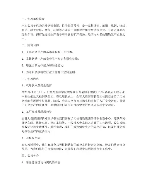 天柱钢铁实习报告