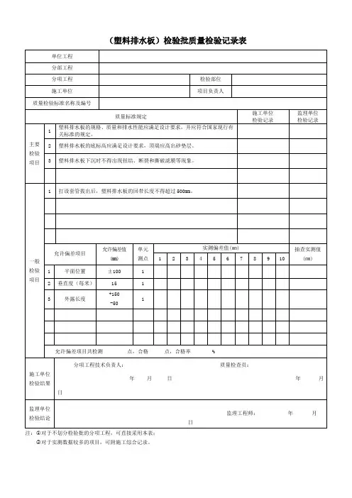 (塑料排水板)检验批质量检验记录表