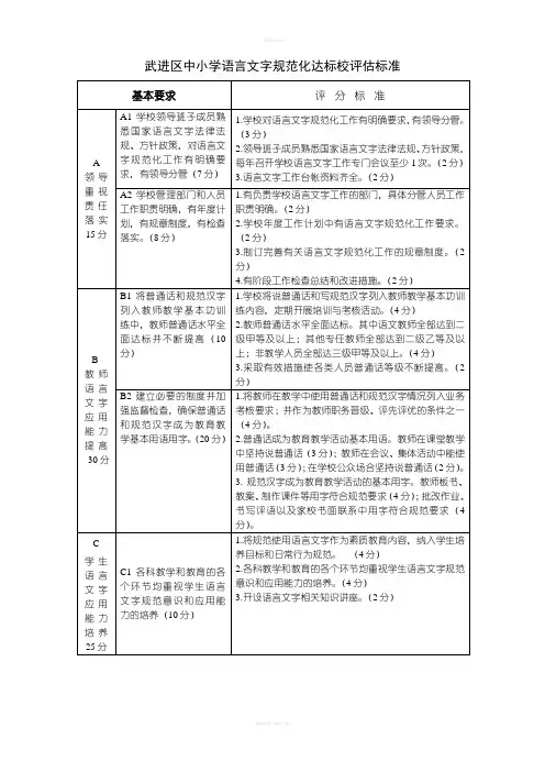 武进区中小学语言文字规范化达标校评估标准