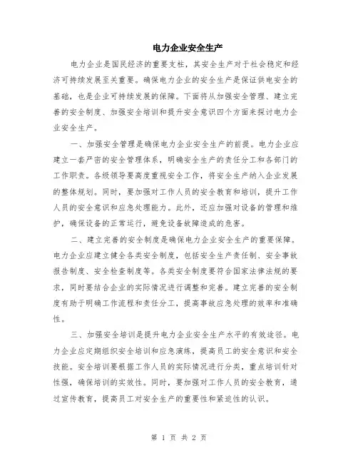 电力企业安全生产