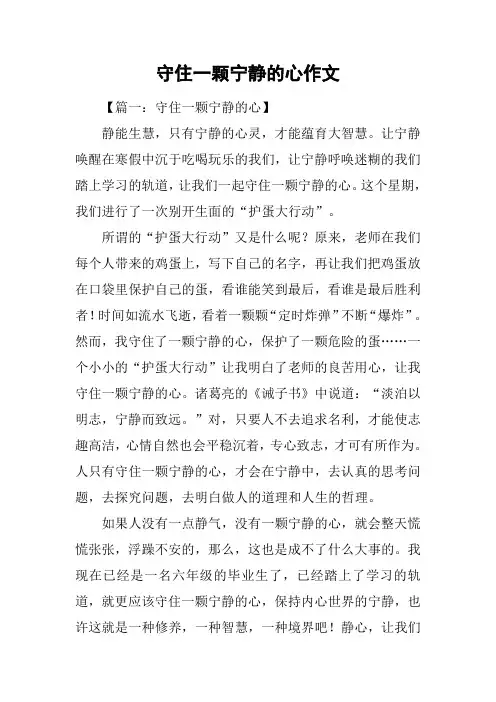 守住一颗宁静的心作文