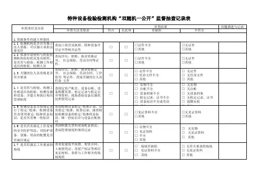 特种设备检验机构双随机一公开监督抽查记录表