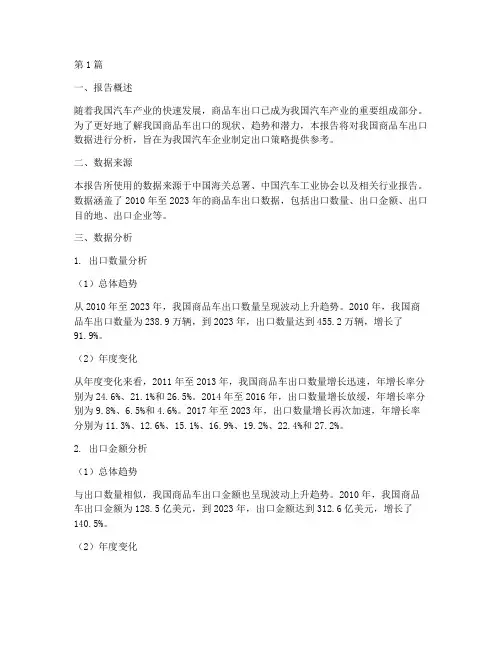 商品车出口数据分析报告(3篇)