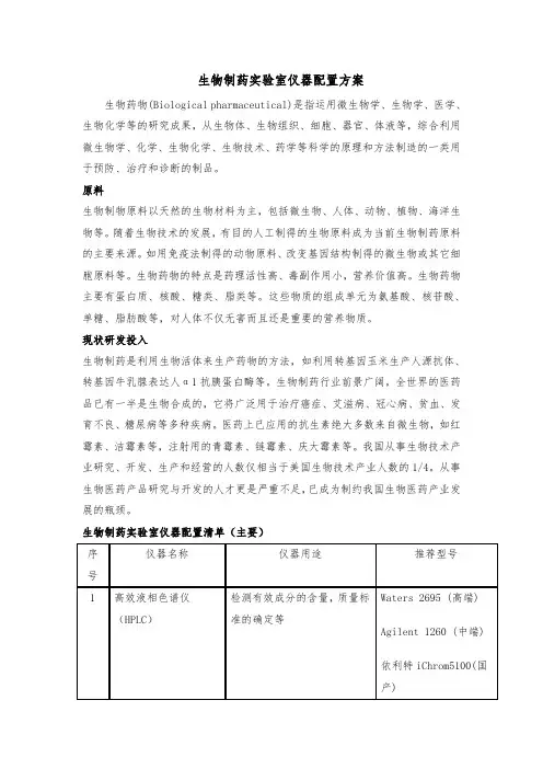 生物制药实验室仪器配置方案