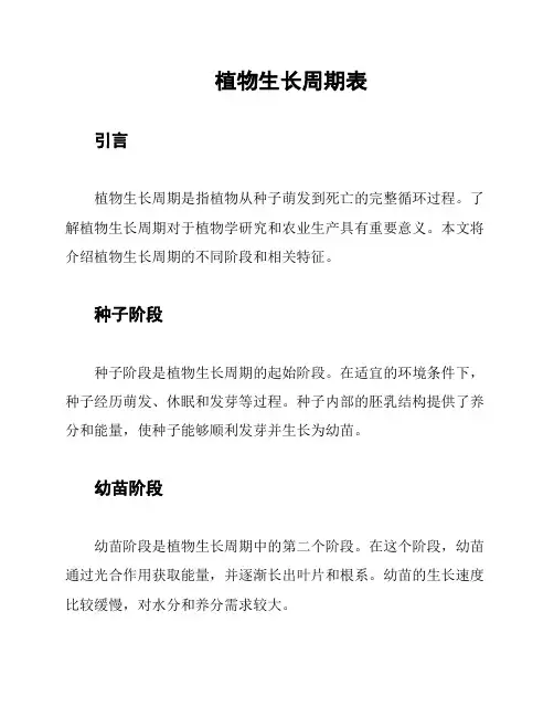 植物生长周期表
