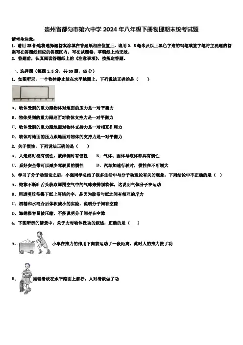 贵州省都匀市第六中学2024年八年级下册物理期末统考试题含解析