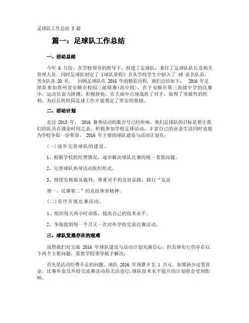 足球队工作总结