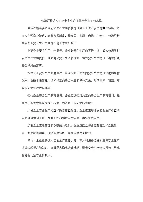 依法严格落实企业安全生产主体责任的工作意见