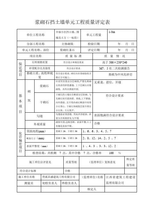 浆砌石挡土墙单元工程质量评定表-(1)【范本模板】