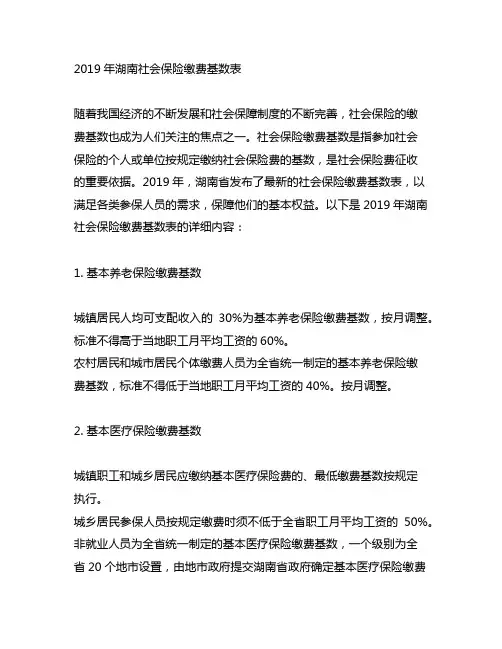 2019年湖南社会保险缴费基数表