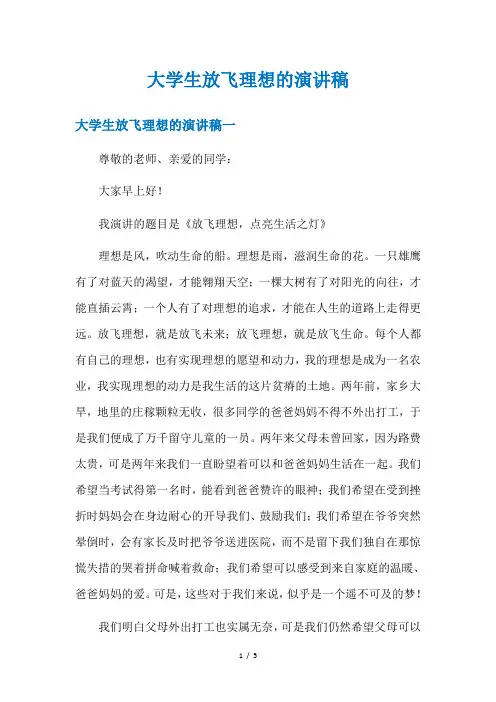 大学生放飞理想的演讲稿