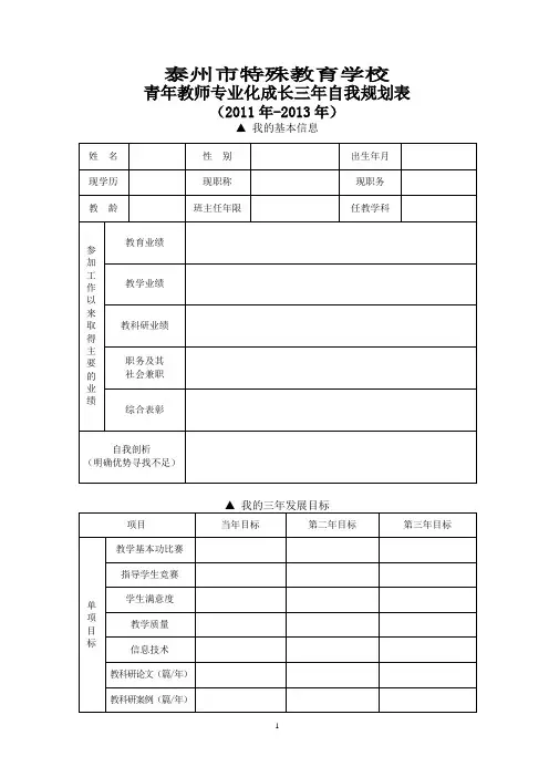 青年教师专业化成长三年自我规划表